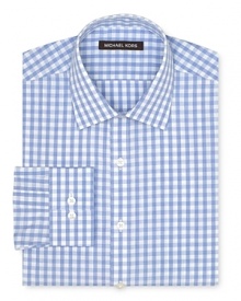 A gingham check pattern adds a breath of fresh air to your attire and easily transitions from the desk to the dinner table.