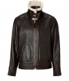 Ultra-stylish The Aviator brown shearling leather jacket - Channel old Hollywood sophistication in this updated classic bomber - Shearling-lined jacket with a buckle-detailed high neck and zip closure - Style with distressed jeans, a cashmere pullover, and motorcycle boots for urbane cool - Try with slim trousers and trainers