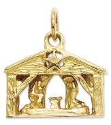 Commemorate the spirit of Christmas. This intricate charm features the iconic Nativity scene in 14k gold. Chain not included. Approximate length: 7/10 inch. Approximate width: 7/10 inch.