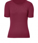 Sophisticated style is effortlessly achieved with this ultra-chic cashmere top from Malo - Round neck, short sleeves, slim fit, ribbed cuffs and hem - Wear with a pencil skirt, slim trousers, or skinny jeans