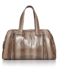 This stunning snakeskin print satchel by BCBGeneration takes things to a new level with fierce zipper detailing and an all-over glossy finish for an irresistible city-chic appeal.