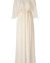 Elegant evening dress in champagne silk chiffon - a floor length dreamy dress for all festive occasions (black tie dress code ) - beautiful retro cut with softly flowing, falling silhouette - with a low V-neckline, ruffled collar, wide butterfly sleeves, shaped waist - looks glamorous and gracious - timeless style that you can wear for many years