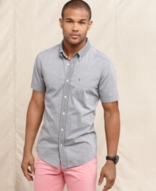 Simple style comes in a slim fit with this short-sleeved shirt from Tommy Hilfiger.