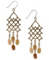 Open to the idea of something different? Lucky Brand's chandelier earrings are crafted of gold tone mixed metal and feature semi-precious yellow jade accents. Approximate drop: 3 inches.