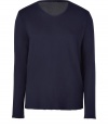 Chic long sleeve t-shirt in fine grey and dark blue cashmere and cotton blend - Supremely soft material feels wonderful against the skin - Modern, double cut narrow long sleeves - Classic v-neck - A must for any number of occasions and an indispensable basic for your wardrobe - Pair with jeans, chinos or shorts - Layer beneath a blazer or wear solo