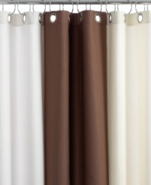 Less is more with the Basic Rib shower curtain from Martha Stewart Collection. Neutral solids with fine vertical ribbing and silvertone grommets have an understated presence that complements any bath.