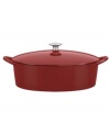 Classic good looks and outstanding performance put this covered dutch oven at the front of its class. Famed chef Mario Batali introduces the beauty of cast iron into your kitchen with a versatile addition that heats up fast, retains heat like a pro and eliminates hot spots that burn foods. The durable enameled finish requires no seasoning and is easy to clean-just pop in the dishwasher! Limited lifetime warranty.