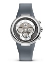 Philip Stein® active watch with grey silicone integrated strap and a thorn buckle closure. Grey date and second subdials. Features single movement, Arabic numbers and a polished crown.