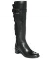 Super tall and sleek, Tahari's Karmel boots feature buckle detail around the shaft and lovely stacked heel.