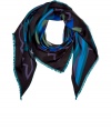 Add a rich pop of graphic color to any ensemble with Puccis turquoise and petrol silk scarf - Cool and eye-catching in shades of blue, purple and green in a quintessentially Pucci geometric print -  - Moderately long and wide triangular style, with delicate fringe detail at hem - Pair with everything from a t-shirt and leather jacket or a cashmere pullover to a solid knit dress and blazer