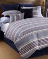 Snug stripes. This Sun Valley duvet cover set from Tommy Hilfiger features textured blue and ivory horizontal stripes with red and tan accents for homespun charm. Reverses to solid.