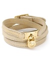 Opt for effortless accessories like this leather wrap bracelet from MICHAEL Michael Kors, accented by a bold gold-plated lock. It's a modern touch with timeless appeal.