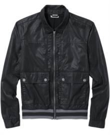 This jacket from DKNY Jeans is a summer style rockstar that adds some hip cred to your layered look.