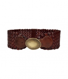 Cinch your look in style with this boho-inspired leather belt from Polo Ralph Lauren - Wide woven leather, brass-tone hardware - Style with a billowy dress or high-waisted flared jeans and a silk blouse