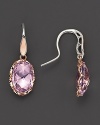 An elegant drop earring from Tacori. Faceted rose amethyst in an airy rose gold and silver ruffled-crescent setting.