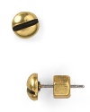 MARC BY MARC JACOBS crafts fashion hardware with this pair of plated metal earrings. They're classic studs-with a twist.