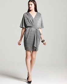 This shimmery Michael Stars flutter-sleeve dress drapes gorgeously on the frame. A waist-cinching tie completes the look.