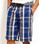 These plaid shorts from Nautica will anchor your look in preppy summer style.