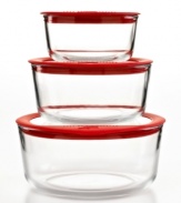 Neat solutions-clean up the way you store & organize leftovers, ingredients and more with these durable glass containers. The no-leak design features durable glass lids ideal for letting out steam & heat and releasing air for a tighter seal that keeps freshness in. 2-year warranty.