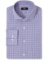 A mini-plaid pattern provides standout style with a Hugo Boss dress shirt that fits right into your work-week grid.