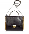 Stylish bag in fine black leather with white and brown accents - From the cult designer Marc Jacobs - Classic rectangular handbag shape with short handle, long shoulder strap and flap - Enough space for all the important items - Fits day perfect with business attire or more casual with jeans and knit dresses