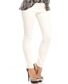 A faux snakeskin finish adds legitimate rocker cool to these ultra-slick, white wash skinny jeans from GUESS?.