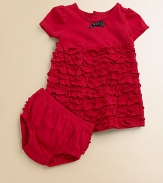 Your beautiful baby will standout in this classic cotton frock with a flurry of ruffles and matching bloomers.CrewneckShort sleevesBack buttonsHigh-waistedRuffled skirtCottonMachine washImported Please note: Number of buttons may vary depending on size ordered. 