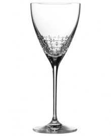 A delicate, lace-inspired pattern etched in the bowl of each goblet and a slim, graceful stem give this glass an air of understated elegance. Coordinates with Vera Lace dinnerware and flatware.