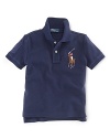 A short-sleeved polo shirt is cut in soft, breathable cotton mesh with a multicolored Big Pony for a classic look.