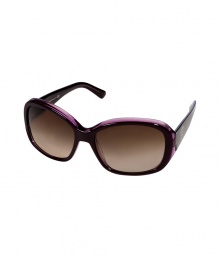 Stay stylish in the sun with Pradas ultra glamorous violet square-shaped frames - Slightly translucent violet acetate frames, brown gradient lenses, gold-toned metal detail at temples with printed logo - Lens filter category 3 - Comes with a logo embossed hard carrying case