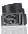 Add some graphic polish to your look with the cutting edge design of this Sean John logo buckle belt.