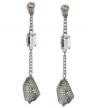 Dazzling details. Sparkling crystals embellish Kenneth Cole New York's stylish linear drop earrings, while faceted glass beads wrapped in black netting add a fashionable finishing touch. Made in hematite tone mixed metal. Approximate drop: 2-3/8 inches.