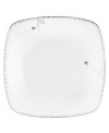 Shimmering droplets trickle in from the platinum-banded edges of this white square platter, perfect for entertaining. A playful hummingbird flies in for all of the festivities. From Lenox's Enchanted Seasons collection of serveware and serving dishes. Qualifies for Rebate