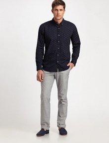 Exude effortless style around campus and beyond in this delicately printed sportshirt shaped in crisp, cool cotton.Button-frontButton-down collarChest patch pocketCottonMachine washMade in USA