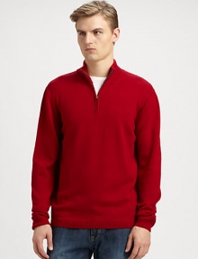 This soft wool pullover features a front zip and a rib-knit stand collar.Rib-knit stand collarFront zipLong sleevesRib-knit cuffs and hemAbout 28 from shoulder to hemWoolHand washImported