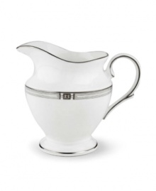 An art deco inspired design, platinum trim and metallic dots lend the Westerly Platinum creamer sophisticated polish. This versatile collection perfectly coordinates with a variety of stemware and table linens. Qualifies for Rebate