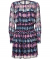 Both playful and sweet with its pastel-hued print, Anna Suis long sleeve silk dress is a fun choice for dressing up your workweek look - Round neckline, long sleeves, fitted cuffs and elasticized waistline, hidden back zip, spaghetti strap slip lining - Loosely fitted - Wear with a sleek leather clutch and ankle boots