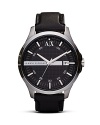 Crafted of sleek stainless steel this watch from Armani Exchange perfects easy-cool. The streamlined design is accented by leather band giving it a functional yet stylish finish.