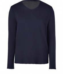 Chic long sleeve t-shirt in fine grey and dark blue cashmere and cotton blend - Supremely soft material feels wonderful against the skin - Modern, double cut narrow long sleeves - Classic v-neck - A must for any number of occasions and an indispensable basic for your wardrobe - Pair with jeans, chinos or shorts - Layer beneath a blazer or wear solo