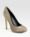 EXCLUSIVELY AT SAKS.COM. The sky is the limit with this shimmering glitter-coated pump, backed by a vertical suede trim for textural appeal. Self-covered heel, 4¾ (120mm)Self-covered platform, ½ (15mm)Compares to a 4¼ heel (110mm)Glitter-coated fabric upper with suede trimLeather lining and solePadded insoleImportedOUR FIT MODEL RECOMMENDS ordering true size. 