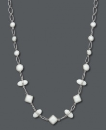 Simple shapes add a stylish touch. This sterling silver necklace features an oval link chain with square, round and oval shaped white agate stones (9 mm, 6mm and 8mm). Approximate length: 18 inches.