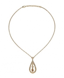 Simple enough for every day, gorgeous enough to make you feel stunning. Monet's warm goldtone necklace features a crystal-accented teardrop pendant surrounding three unique cuts of golden, topaz-colored crystal. Crafted in mixed metal. Approximate length: 16 inches + 2-inch extender. Approximate drop: 2 inches.