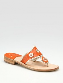 A vibrant leather flat has ornate, braid detail.Stacked heel, 1 (25mm) Leather lining and sole Made in USA