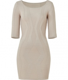 Show off your sense of styleand your assetsin this ultra-chic bandage dress from Faith Connexion - Round neck, three-quarter sleeves, figure-hugging silhouette, textured knit with figure-enhancing seaming details, mini-length - Pair with a leather jacket and platform pumps