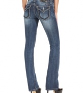 Hardware and rhinestones up the edge on these Miss Me bootcut jeans -- perfect for a hot fall look!