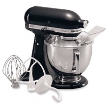 This appealingly retro-style stand mixer is a kitchen essential for the serious home cook. With 10 speed settings and a tilt-back mixer head for easy access to the 5-qt. mirror-polished stainless steel work bowl. Includes pouring shield, flat beater, dough hook and wire whip. One-year manufacturer's warranty.