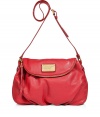 This lush leather bag in fine, red raspberry is a long version of the satchel - Features a decorative, gold-colored logo tag, comfortable shoulder strap, and wide fold-over opening with zip - Roomy, spacious design with thoughtful interior - Perfect pop of color upgrades you everyday outfits