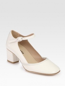 Low-cut leather look has a timeless Mary Jane strap, wide block heel and grosgrain ribbon trim. Self-covered heel, 2 (50mm)Glazed leather and grosgrain ribbon upperLeather lining and solePadded insoleMade in France