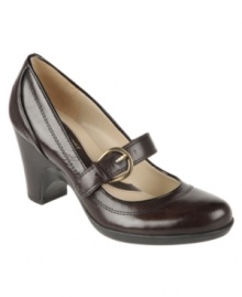 You'll marvel at the chic design and comfortable fit of the Mara, Naturalizer's leather Mary Jane pumps. An adjustable buckle closure across the vamp adds practicality, while the round toe and low heel make them wearable all day long.