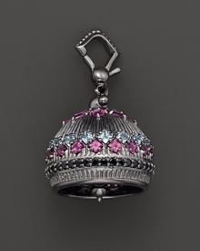 Inspired by Zen philosophy, this intricately detailed, matte sterling silver meditation bell from Paul Morelli is set with blue topaz, pink rhodolite and black spinel.